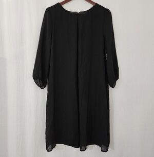 Simply Styled Long Sleeve Scoop Neck Midi Dress in Black Women’s Size L